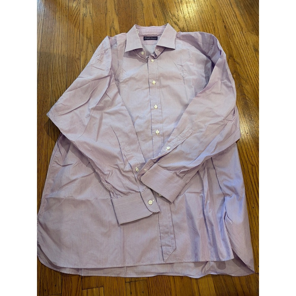Ralph Lauren Purple Label Mens 18 Dress Shirt Lilac White Stripe Cotton Italy